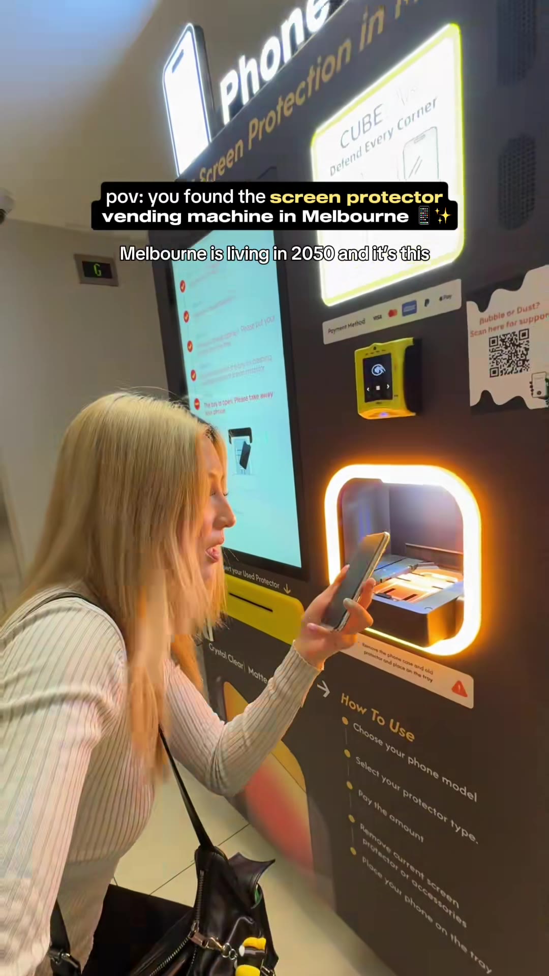 Screen protector vending machine video by @byfoodiegal